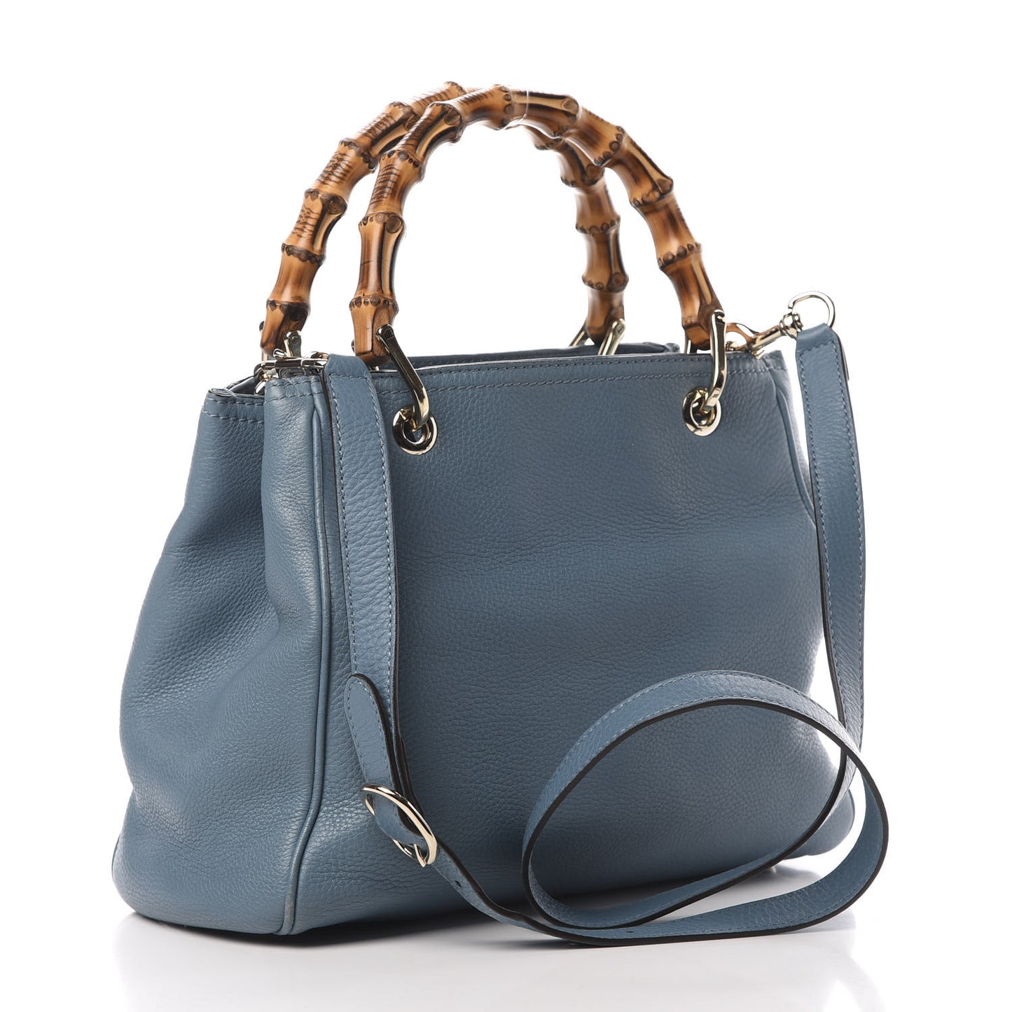 Calfskin Small Bamboo Shopper Tote Light Blue