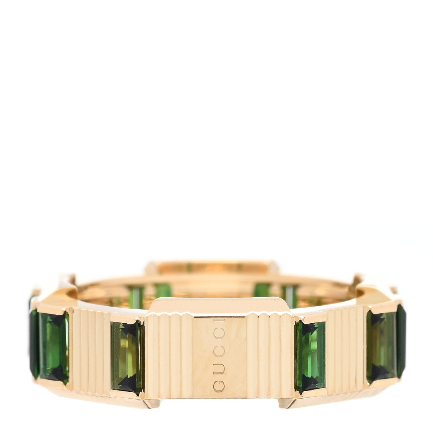 Gucci 18K Yellow Gold Green Tourmaline 7mm Link to Love Ring 51 5.75 1 of 4