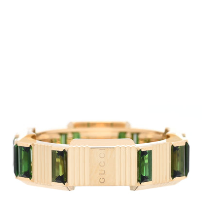 Gucci 18K Yellow Gold Green Tourmaline 7mm Link to Love Ring 51 5.75 1 of 4
