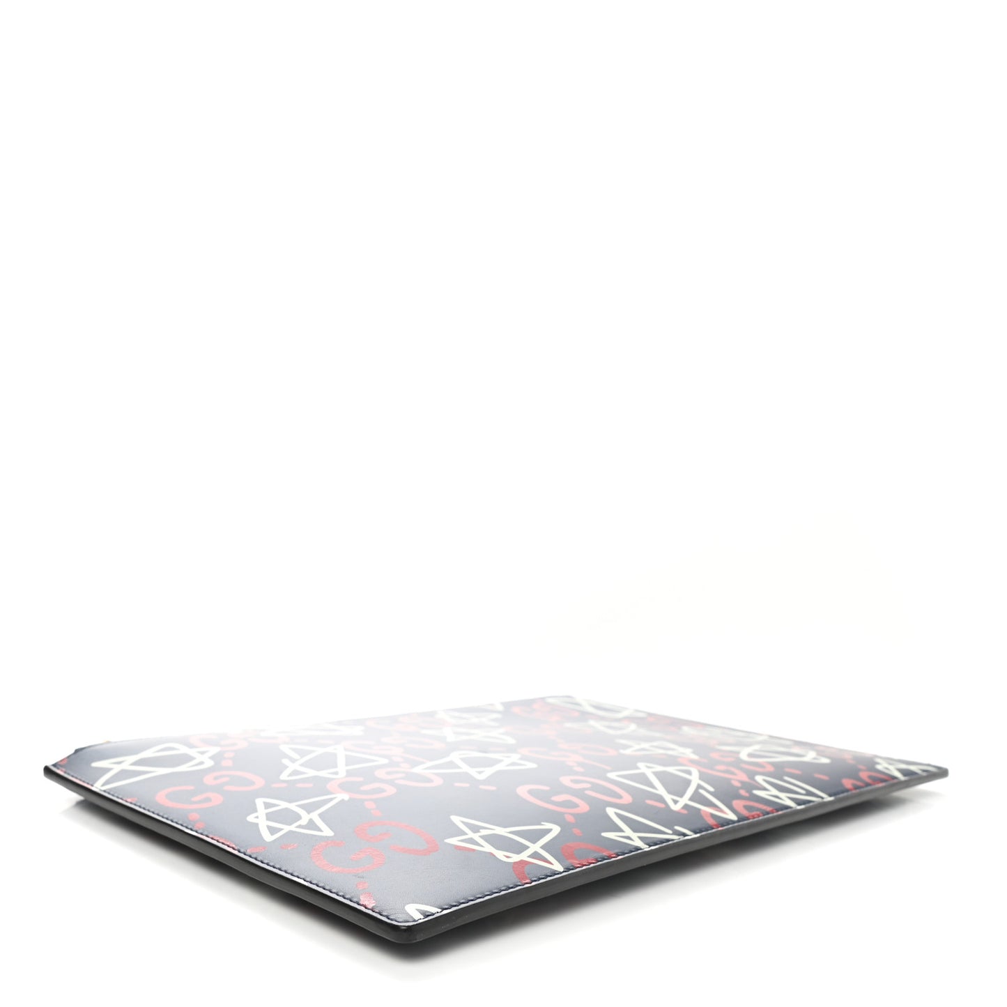 Calfskin GucciGhost Print Pouch Blue Agata Hibiscus Red