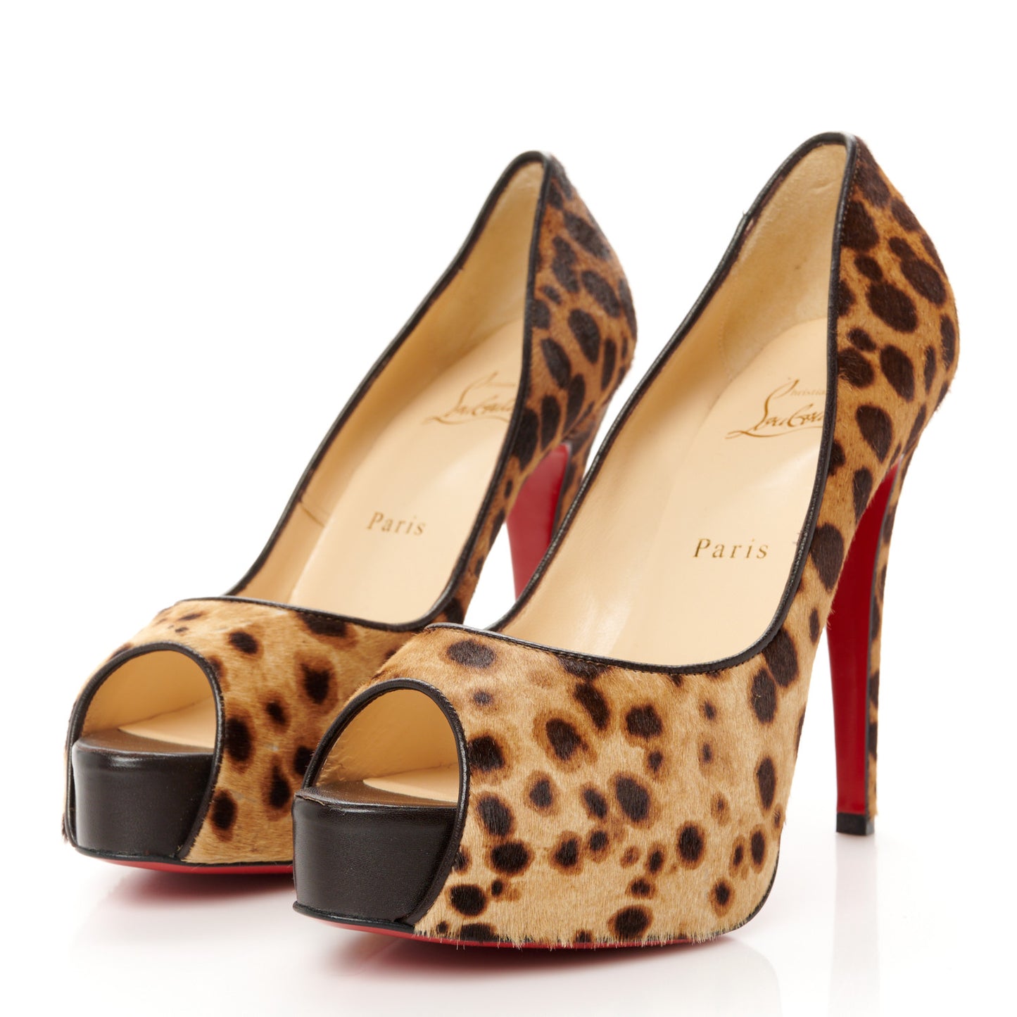 Pony Hair Leopard Print Maryl 120 Platform Peep Toe Pumps 38.5