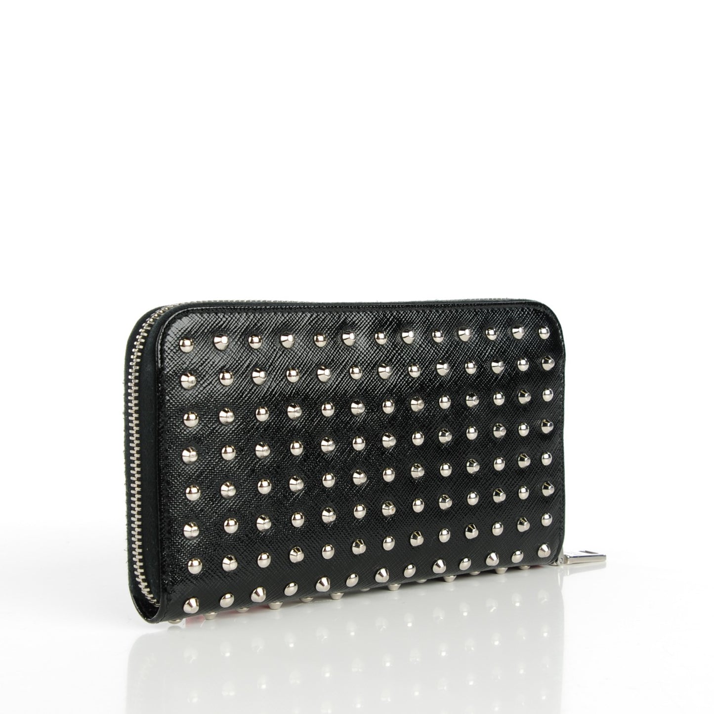 Saffiano Vernice Studded Zip Around Wallet Black