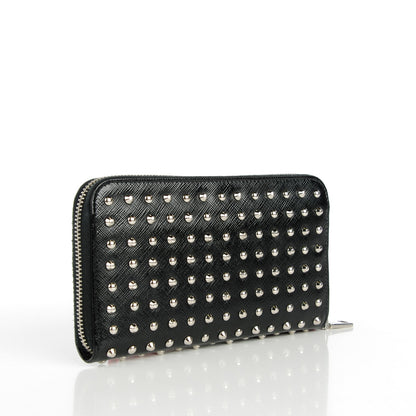 Prada Saffiano Vernice Studded Zip Around Wallet Black 3 of 8