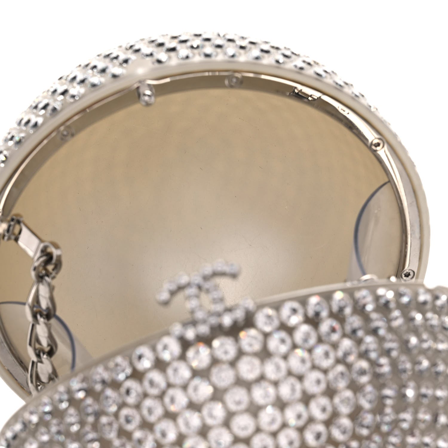 Chanel Plexiglass Strass CC Round Minaudiere Clutch Silver 7 of 9
