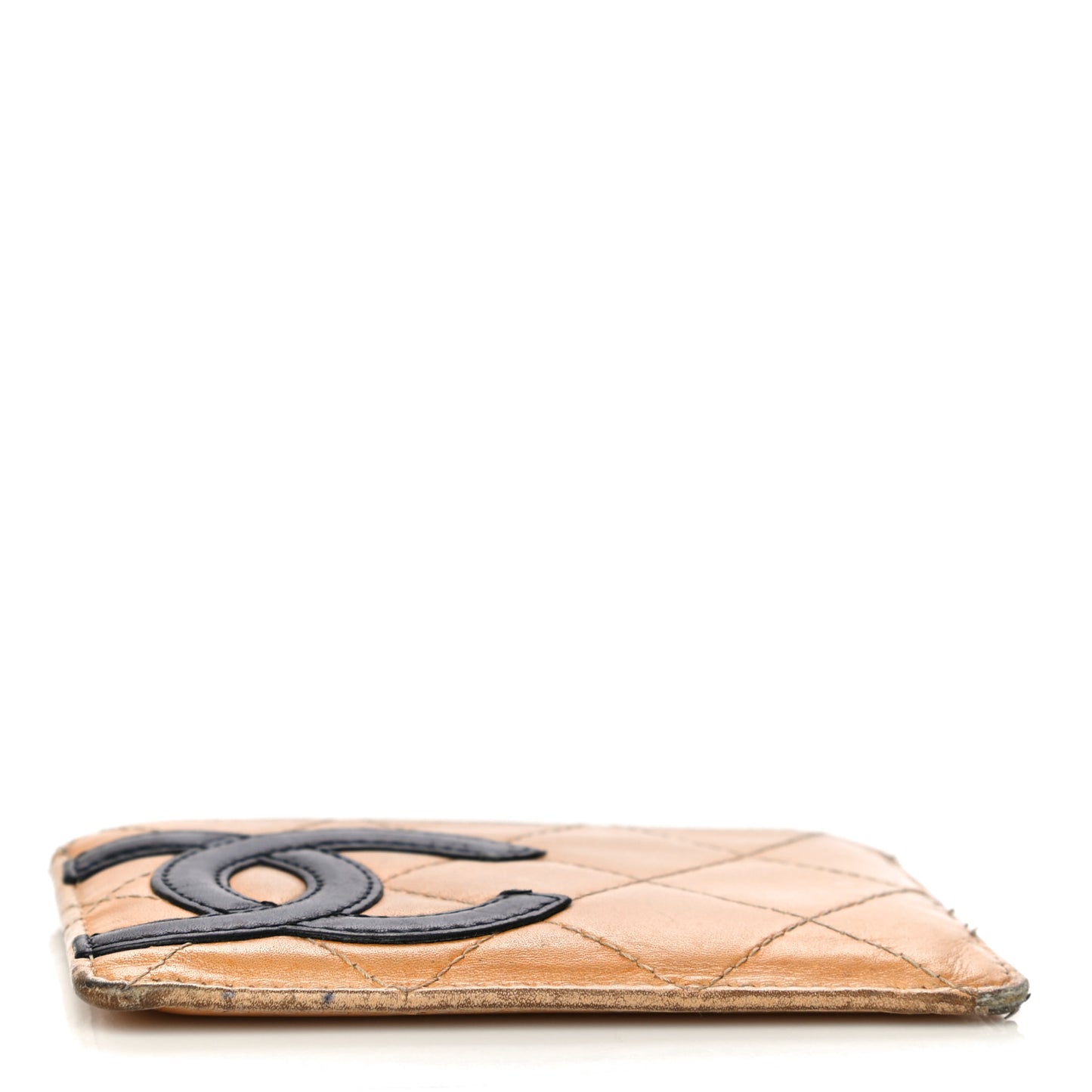 Calfskin Quilted Cambon Card Holder Beige Black