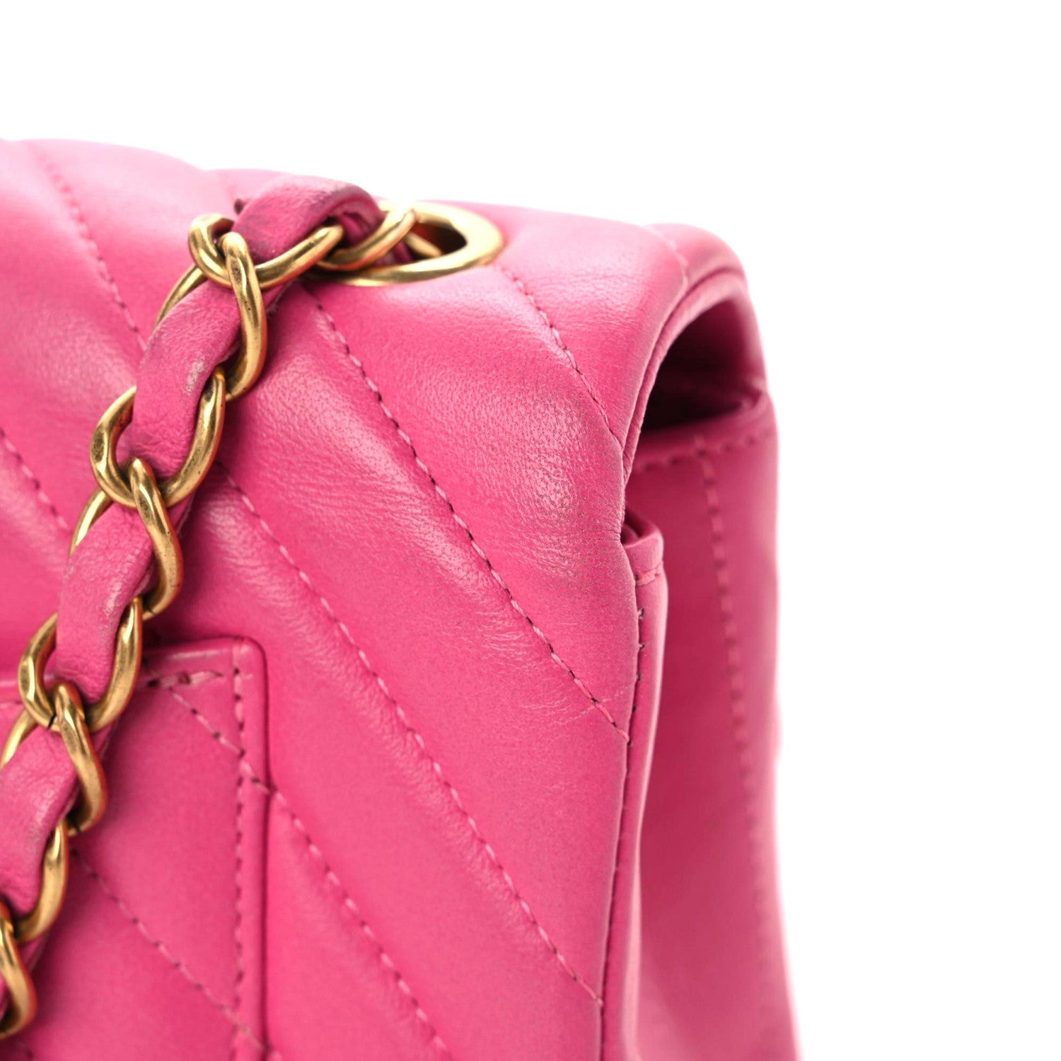 Chanel Lambskin Chevron Quilted Mini Rectangular Flap Dark Pink 14 of 19