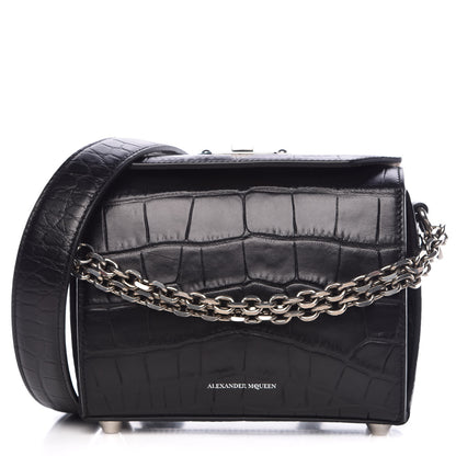 Alexander McQueen Calfskin Crocodile Embossed Box Shoulder Bag 19 Black 1 of 6