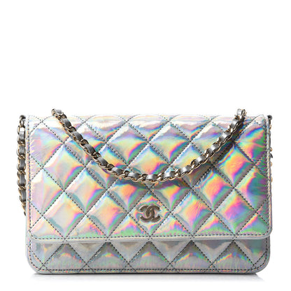 Chanel Iridescent Goatskin Quilted Wallet On Chain WOC Silver 1 of 12