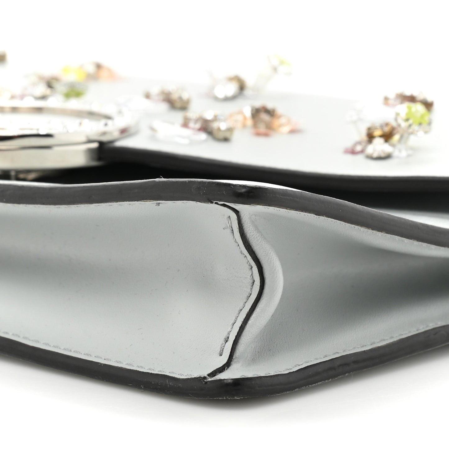 Vitello Liberty Crystal Embellished F is Fendi Medium Envelope Wallet on Chain Grigio Perla