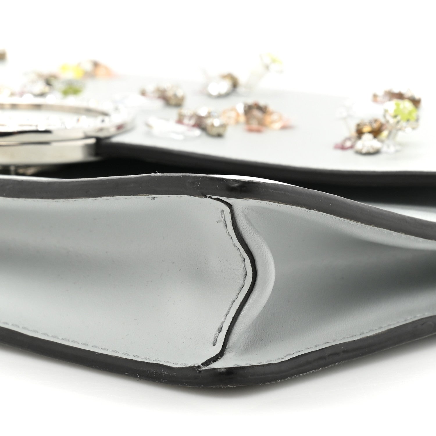 Fendi Vitello Liberty Crystal Embellished F is Fendi Medium Envelope Wallet on Chain Grigio Perla 9 of 14