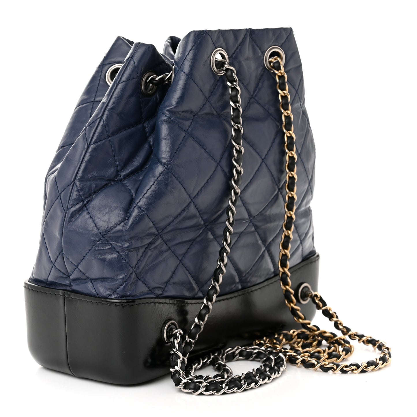 Aged Calfskin Quilted Gabrielle Backpack Navy Black