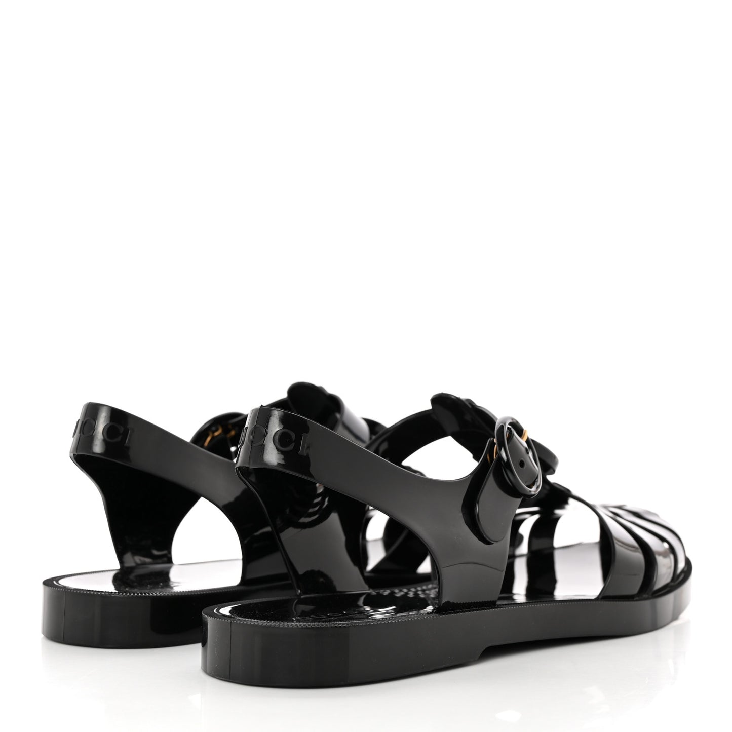 Shiny Rubber Mens Double G Buckle Strap Sandals 8 Black