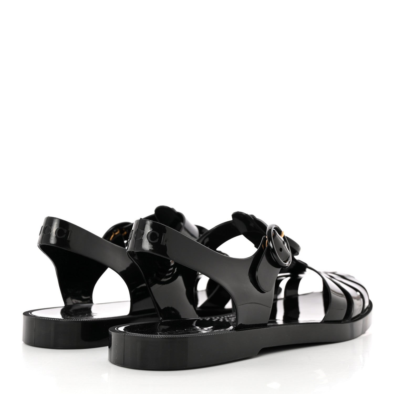 Gucci Shiny Rubber Mens Double G Buckle Strap Sandals 8 Black 4 of 8