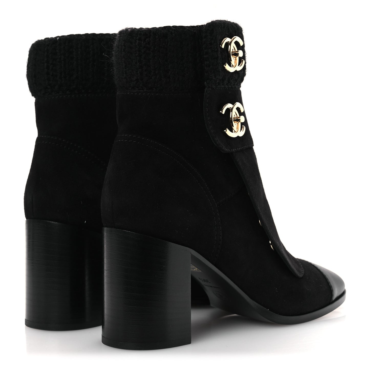 Suede Lambskin Knit CC Short Boots 39.5 Black