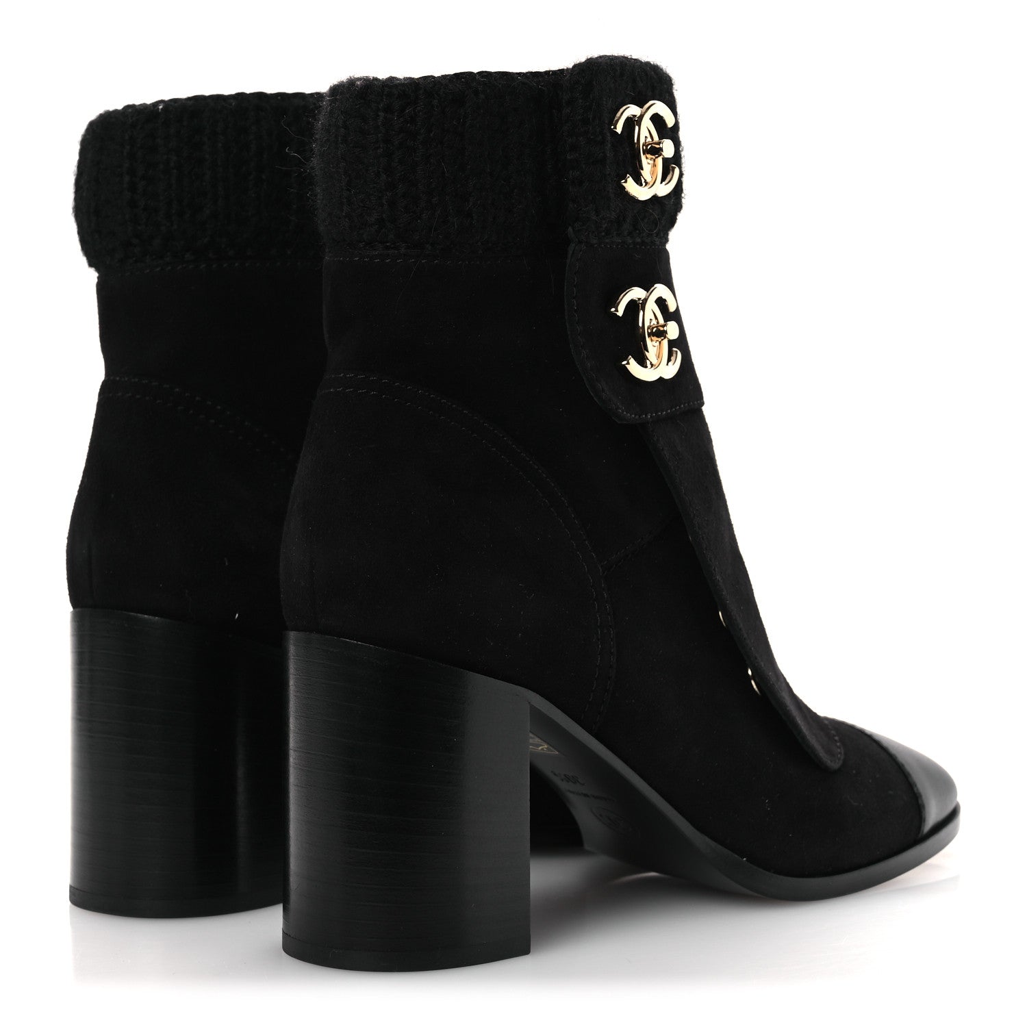 Chanel Suede Lambskin Knit CC Short Boots 39.5 Black 5 of 11