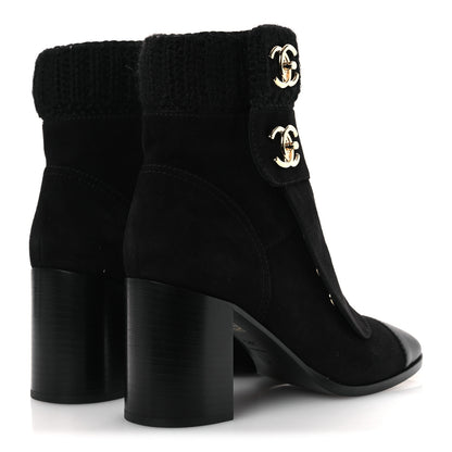 Chanel Suede Lambskin Knit CC Short Boots 39.5 Black 5 of 11