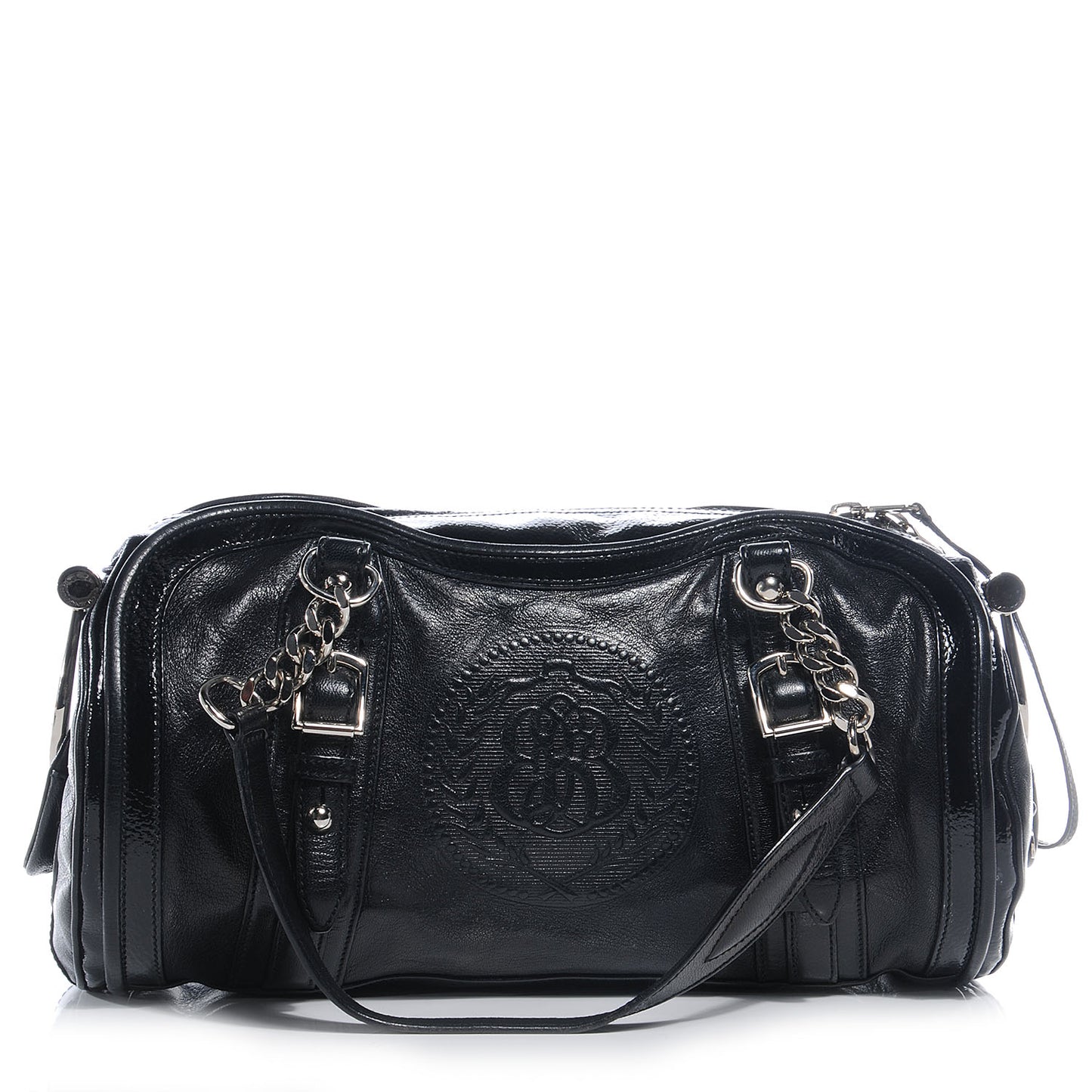 Leather Embossed Logo Satchel Black