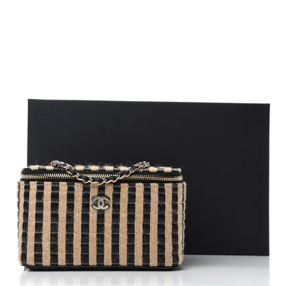 Chanel Raffia Jute Striped Small Vanity Case With Chain Black Beige 11 of 11