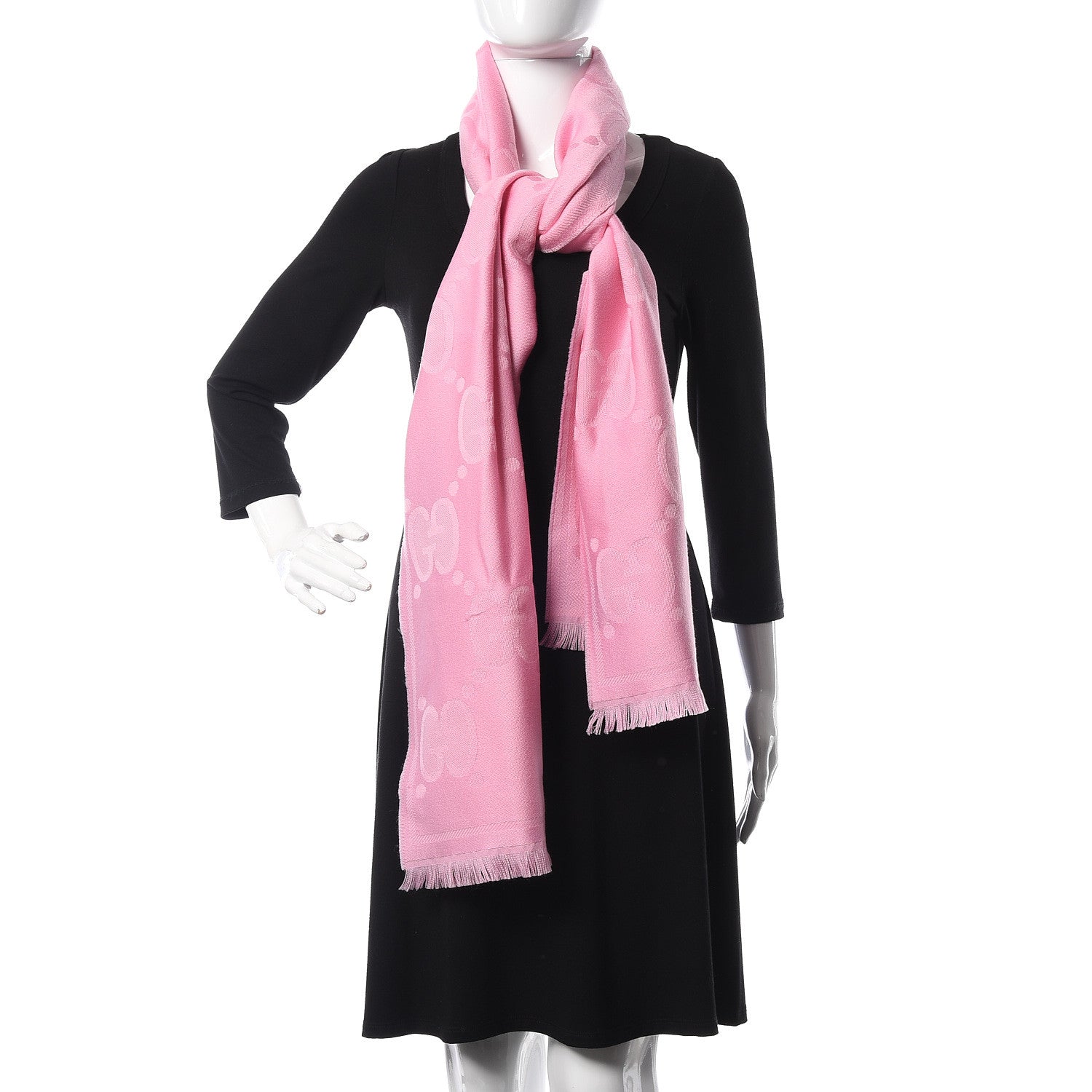 Gucci Wool Jacquard GG Monogram Fringe Scarf Pink 2 of 5