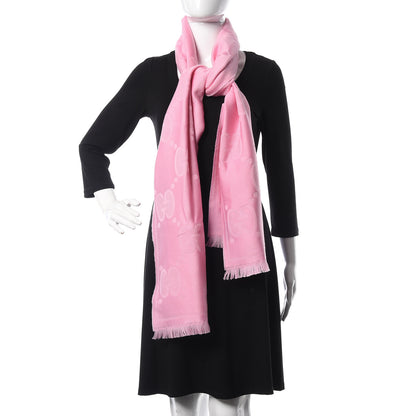Gucci Wool Jacquard GG Monogram Fringe Scarf Pink 2 of 5