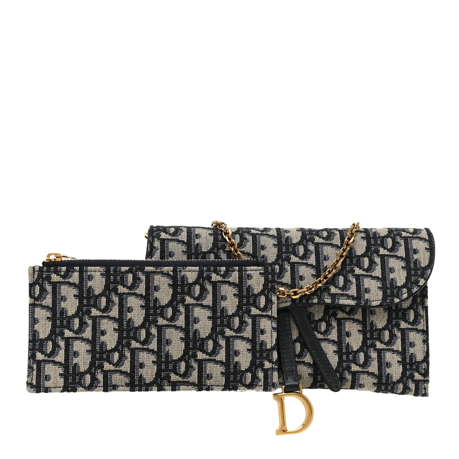 Christian Dior Oblique Saddle Chain Long Wallet Blue 3 of 12