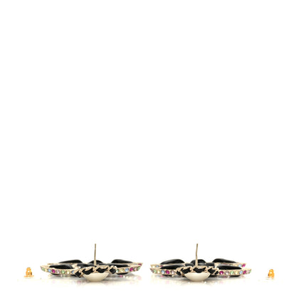 Chanel Pearl Lambskin Crystal Chain CC Drop Earrings Black Gold Multicolor 4 of 5