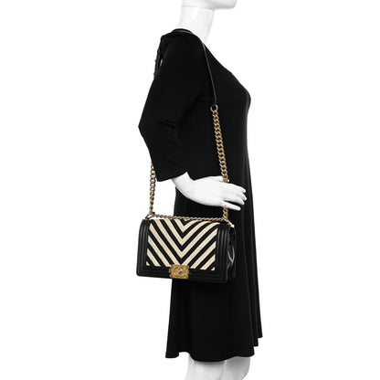 Chanel Fabric Chevron Braided Medium Boy Flap Black White 2 of 10