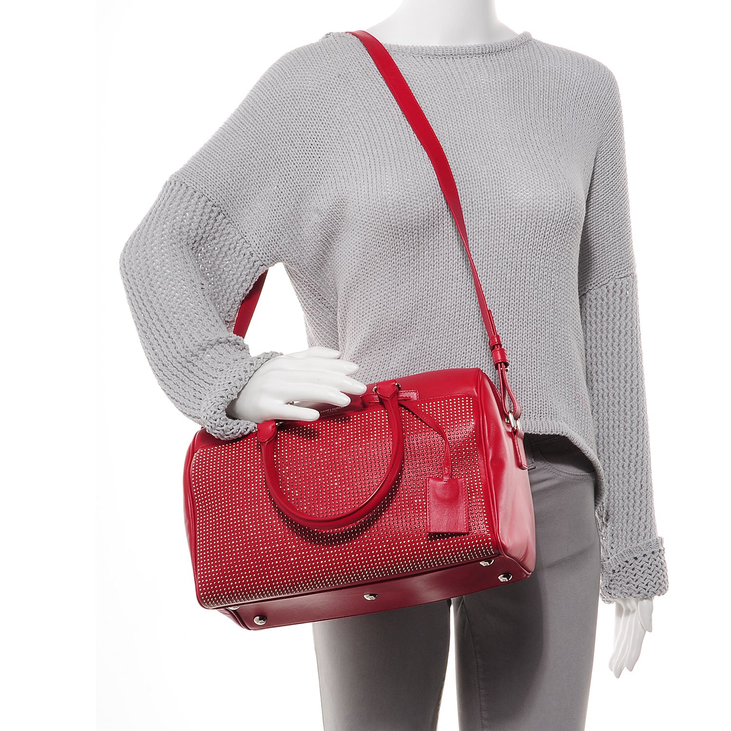 Saint Laurent Leather Studded Classic Duffle 6 Red 2 of 8