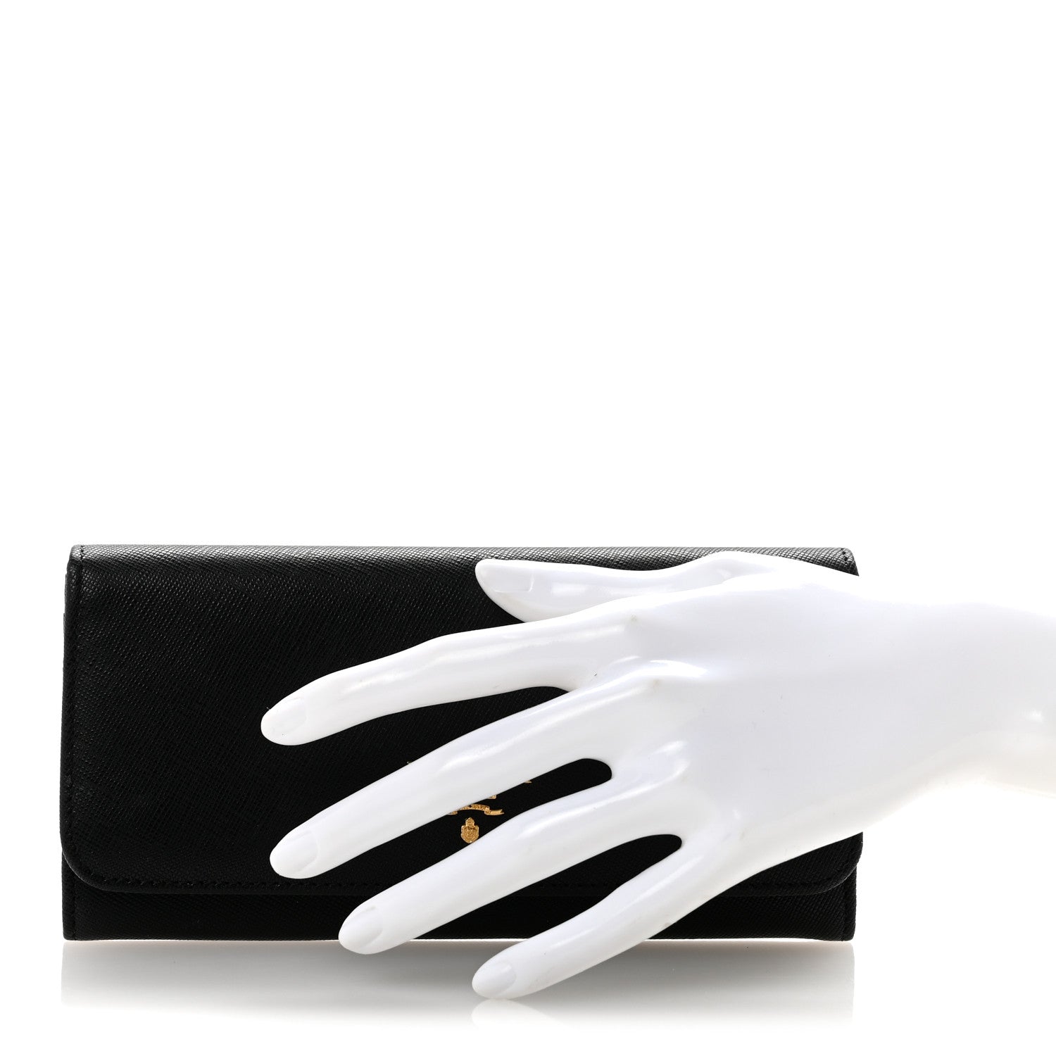 Prada Saffiano Metal Continental Flap Wallet Black 2 of 14