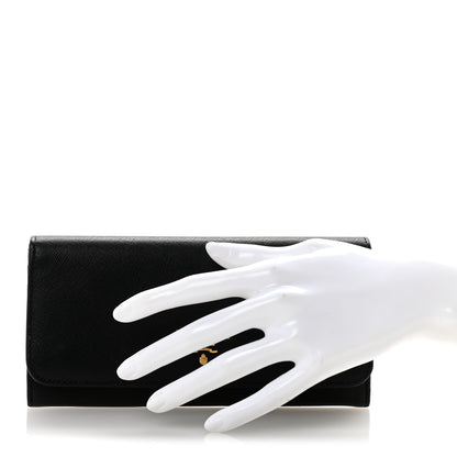 Prada Saffiano Metal Continental Flap Wallet Black 2 of 14
