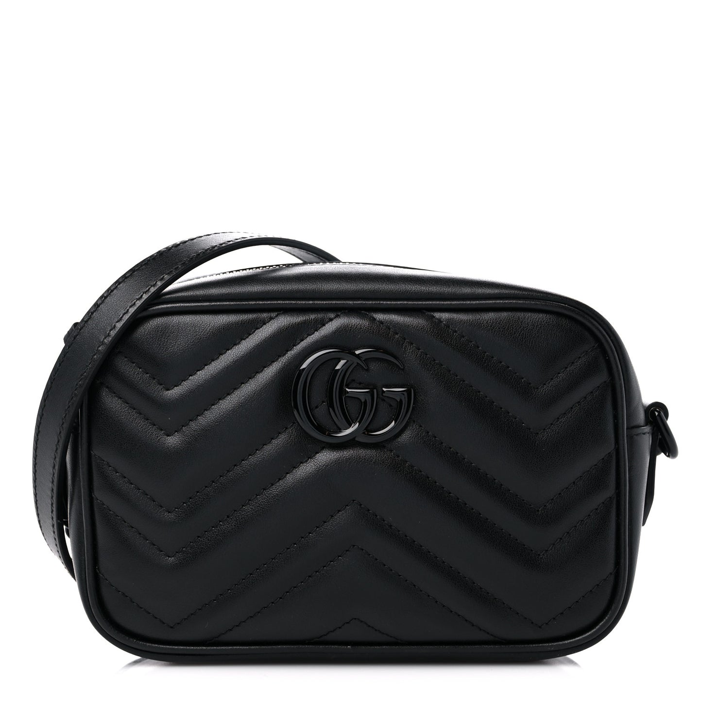 Calfskin Matelasse Monochrome Mini GG Marmont Chain Shoulder Bag Black