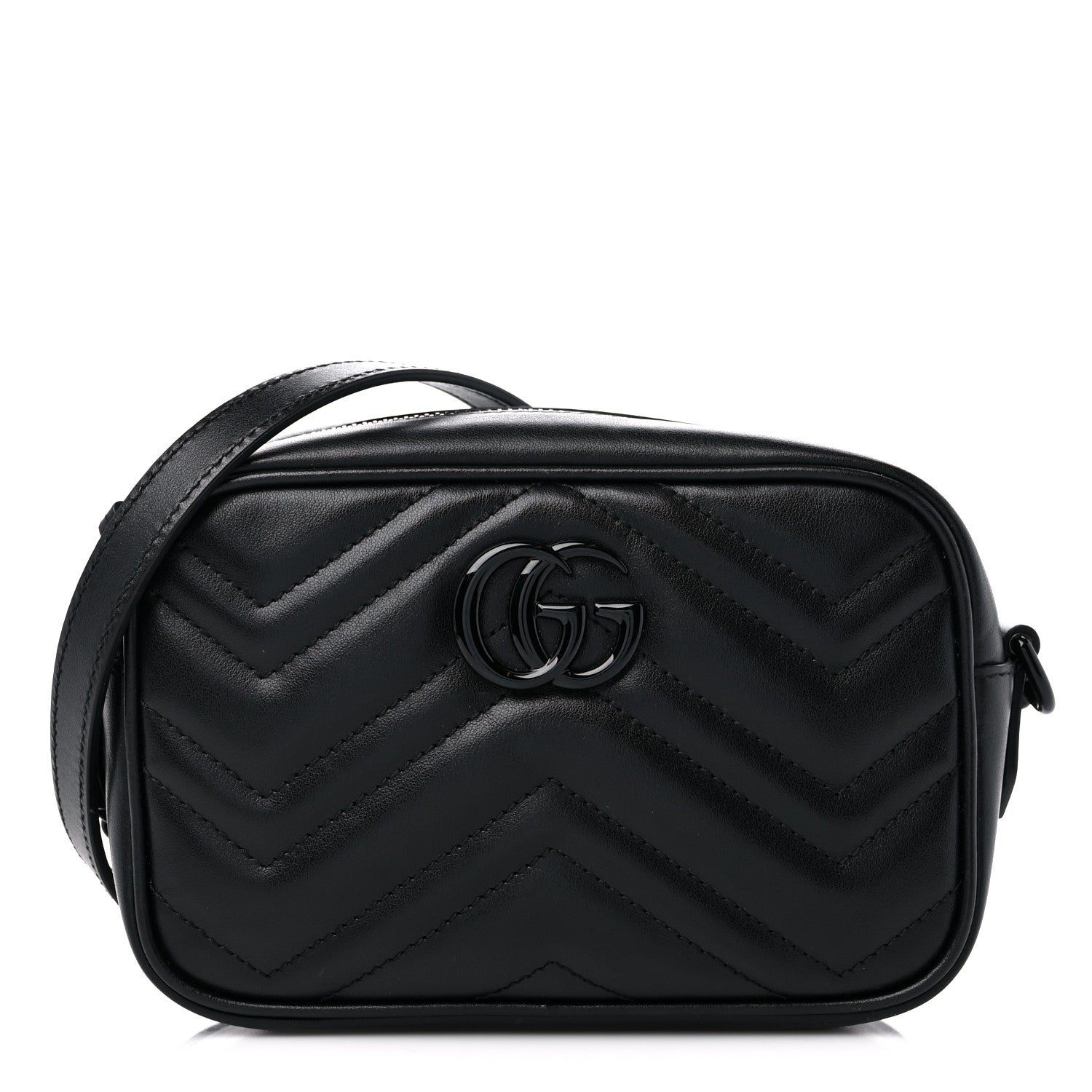 Gucci Calfskin Matelasse Monochrome Mini GG Marmont Chain Shoulder Bag Black 1 of 9