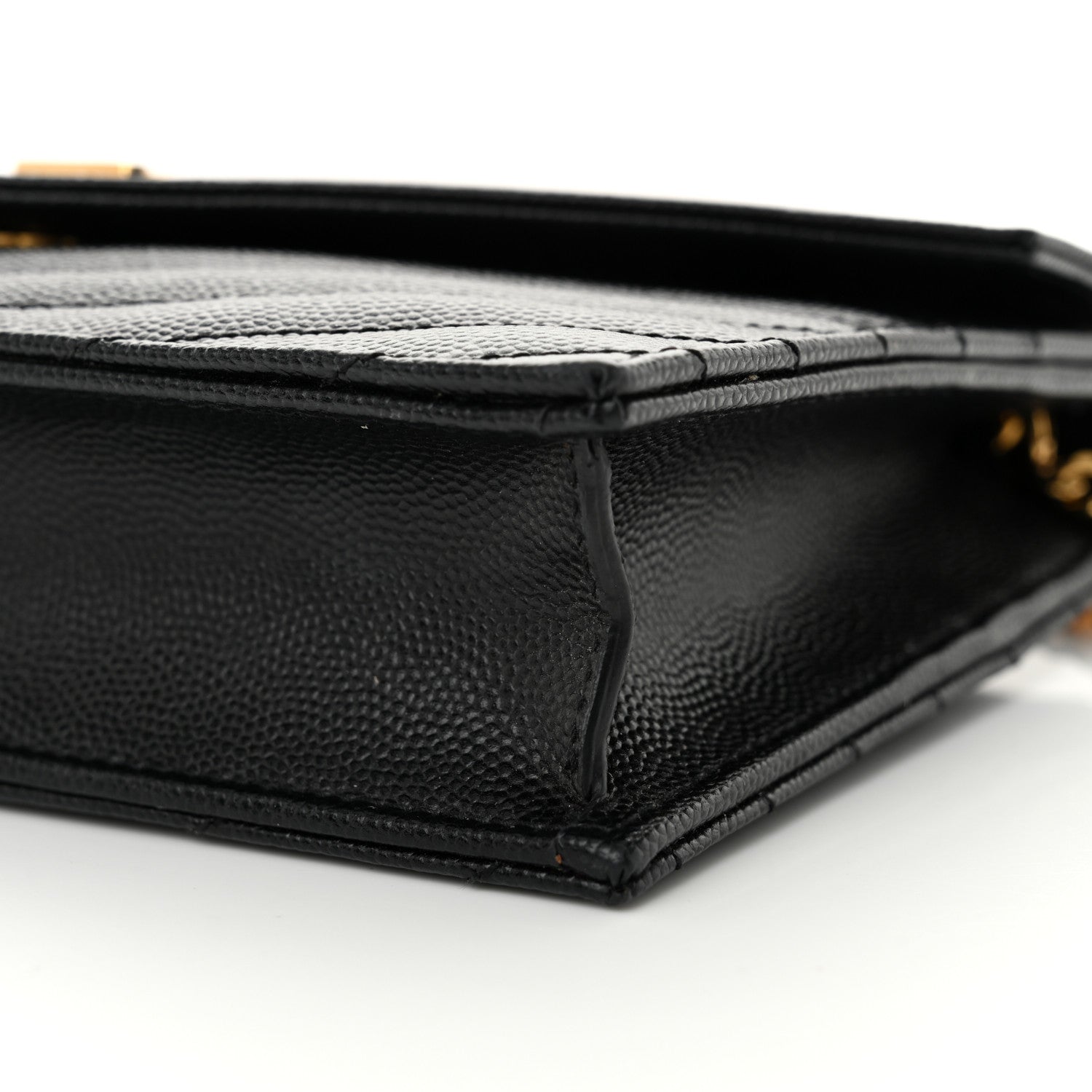 Saint Laurent Grain De Poudre Matelasse Chevron Monogram Envelope Chain Wallet Black 10 of 15