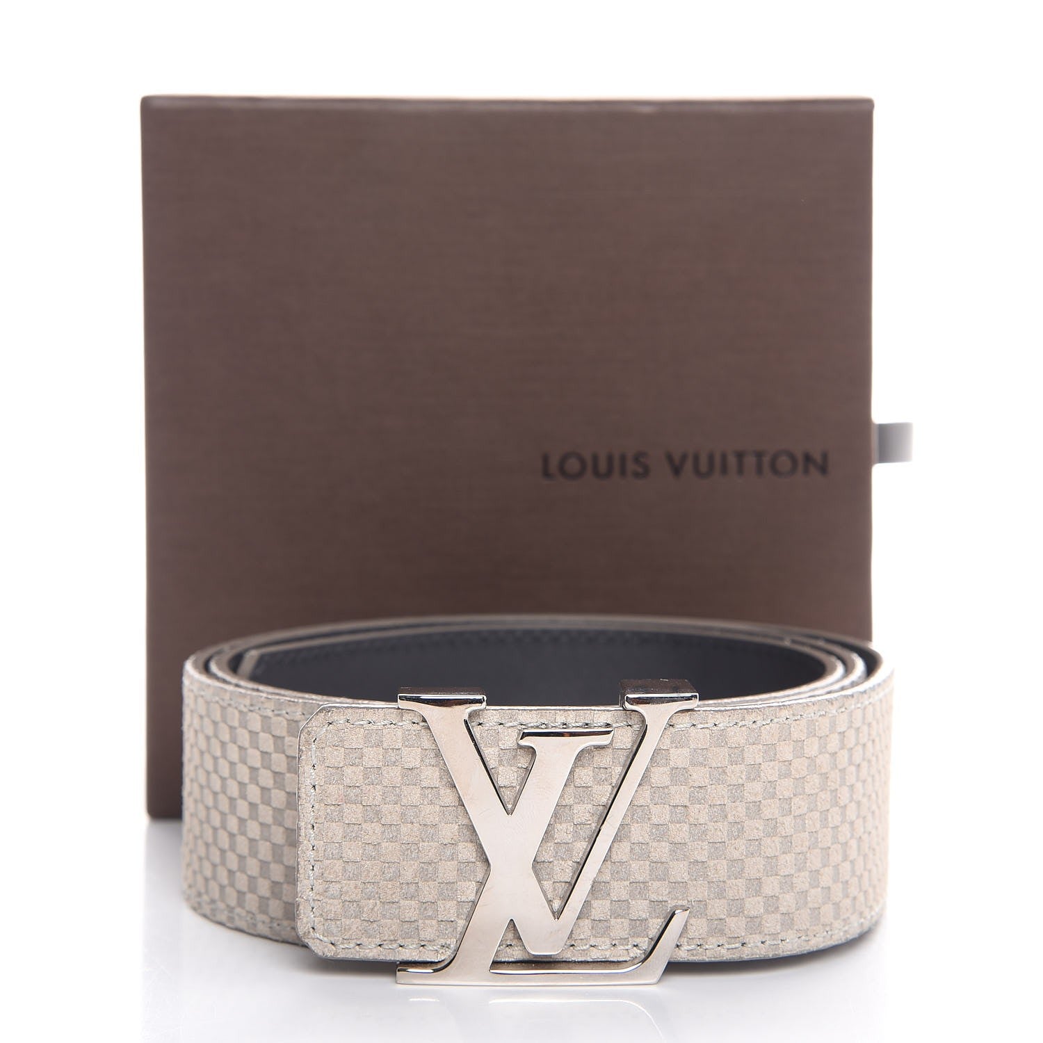 Louis Vuitton Suede Calfskin Mini Damier 40mm LV Initiales Belt 85 34 Grey 9 of 9