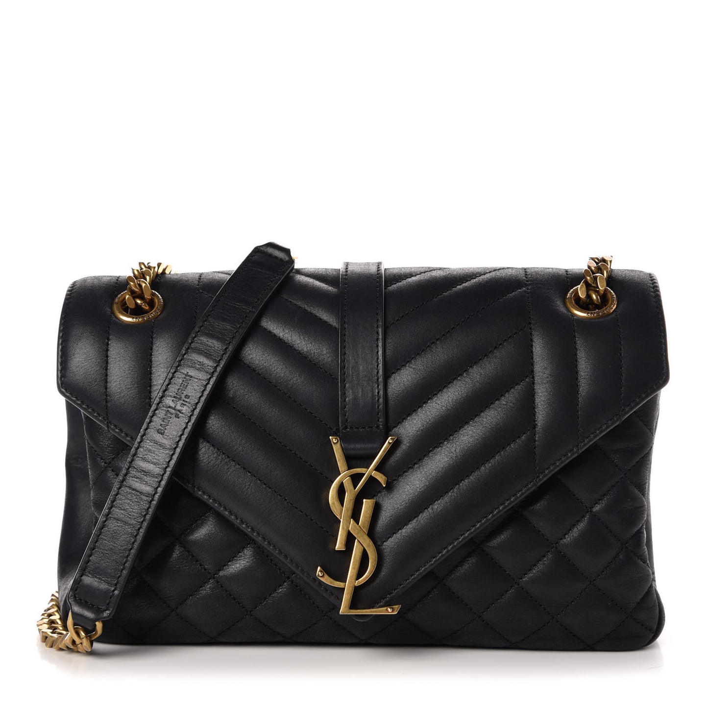 Sheepskin Tri-Quilt Monogram Medium College Bag Black