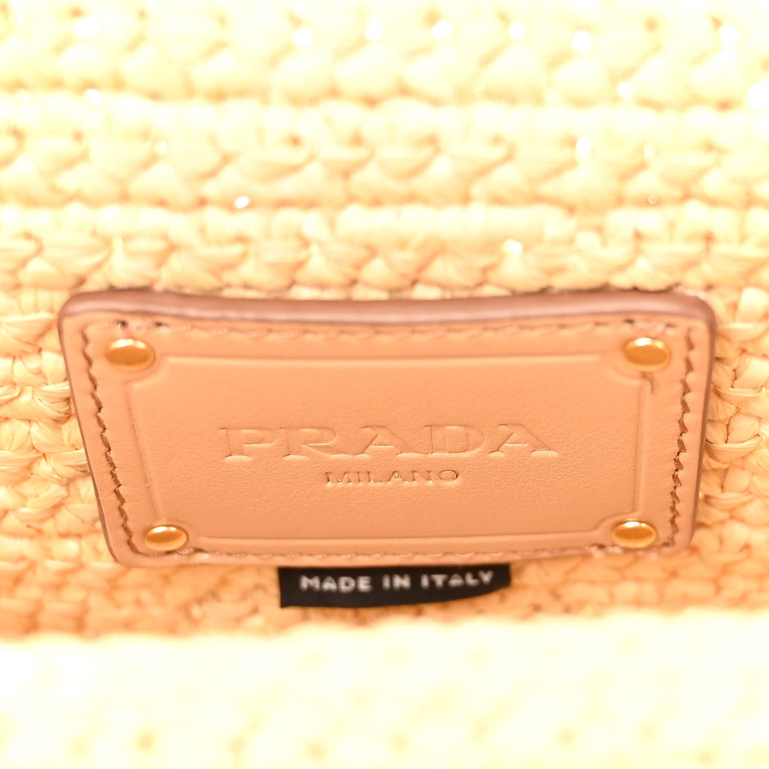 Prada Yarn Raffia Effect Crochet Logo Embroidered Flap Shoulder Bag Naturale 6 of 9