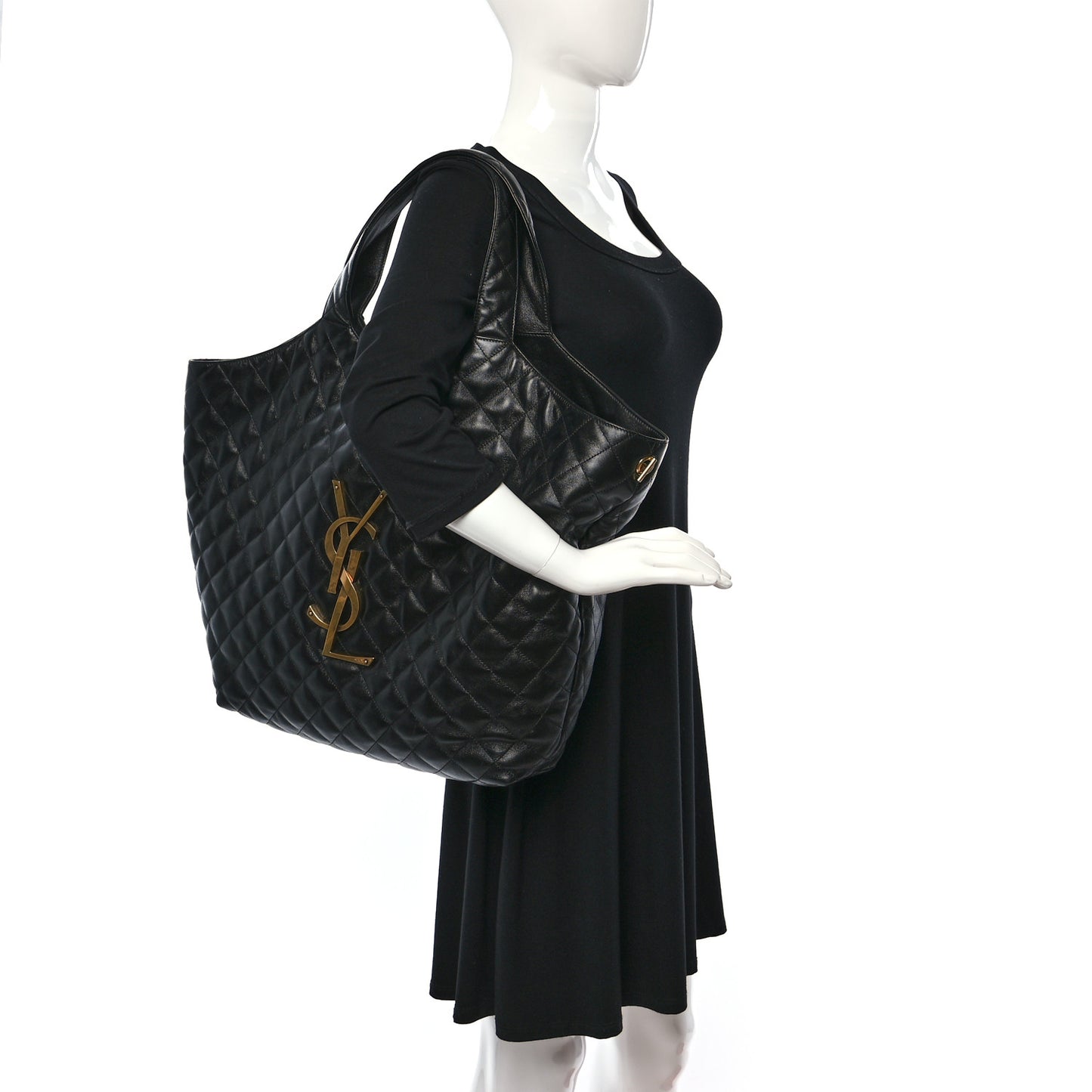 Lambskin Quilted Maxi Icare Shopping Tote Black