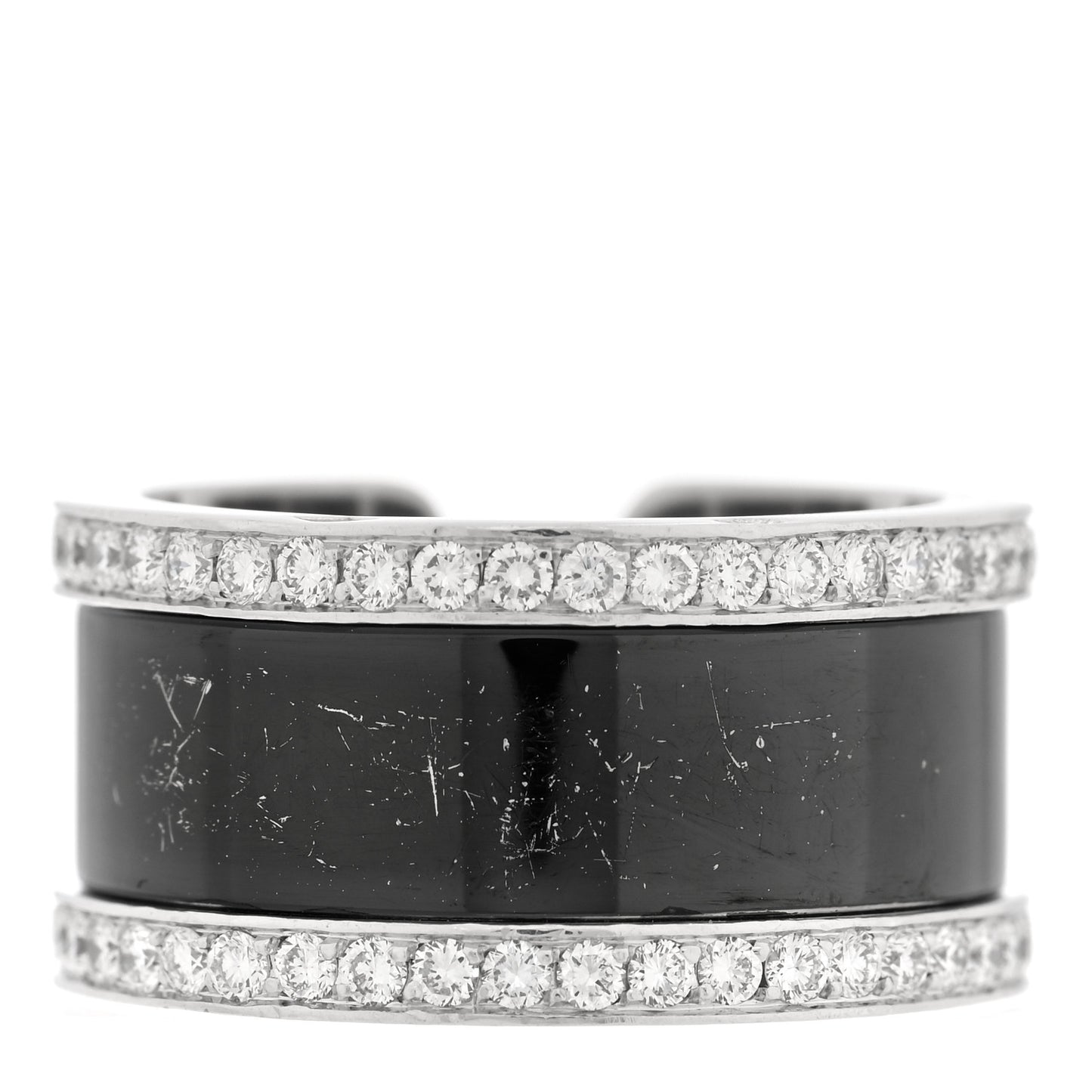 18K White Gold Enamel Diamond 10mm Logo De Cartier Ring 51 5.75 Black