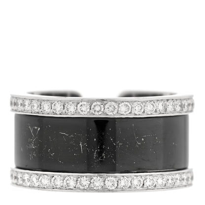 Cartier 18K White Gold Enamel Diamond 10mm Logo De Cartier Ring 51 5.75 Black 3 of 6