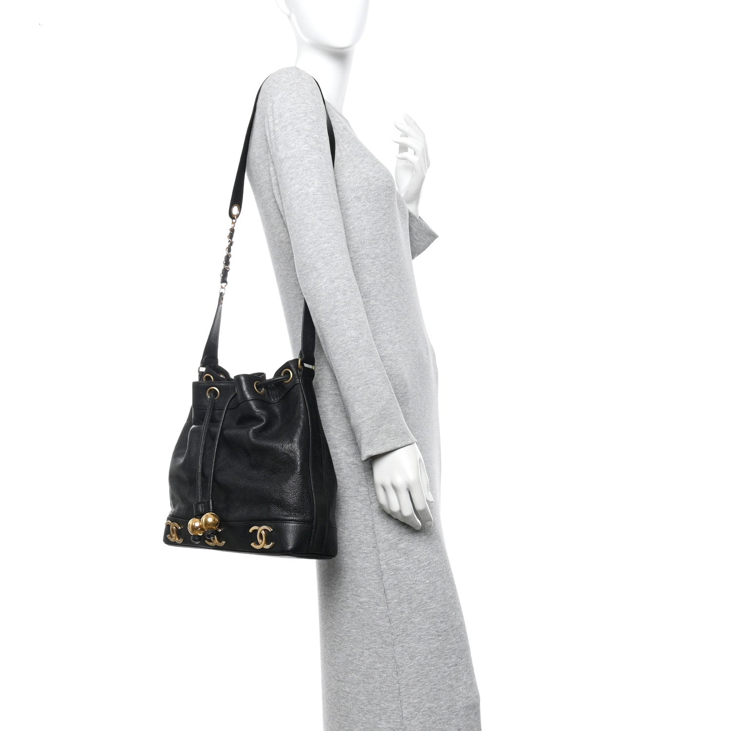 Chanel Caviar CC Drawstring Shoulder Bag Black 2 of 10