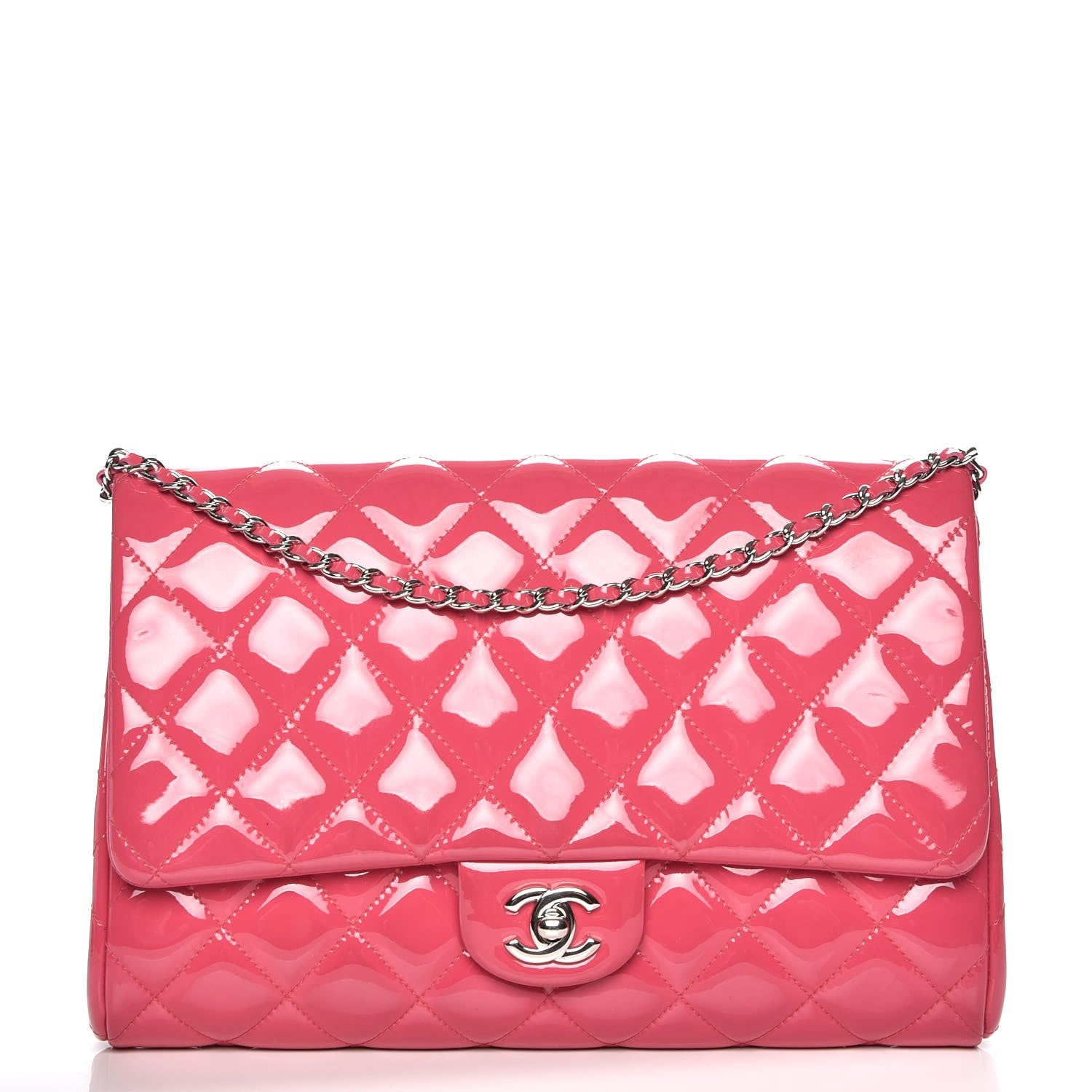 Chanel Patent Quilted Clutch With Chain Flap Fuchsia 1 of 7