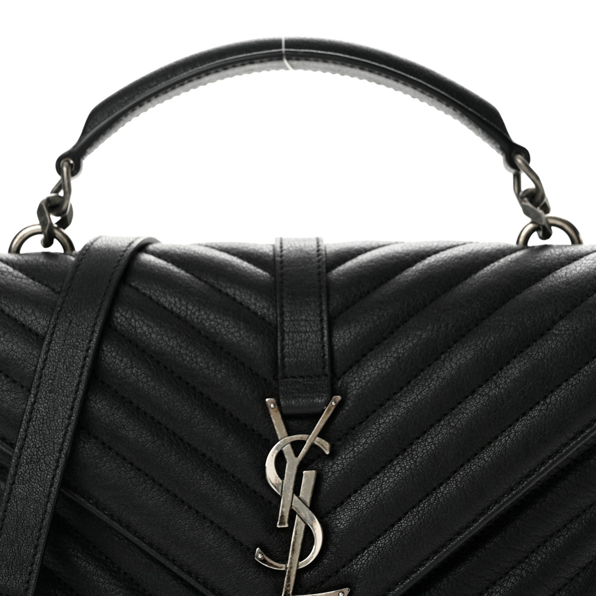 Saint Laurent Sheepskin Matelasse Chevron Monogram Medium College Bag Black 8 of 13