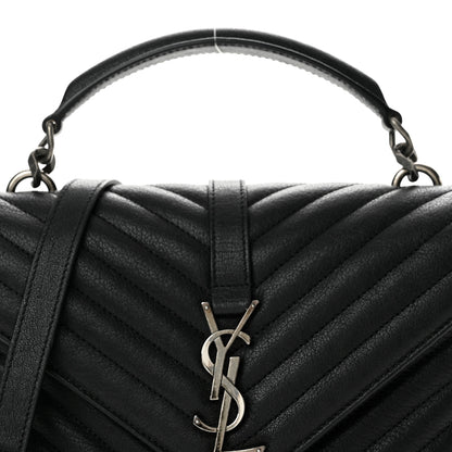 Saint Laurent Sheepskin Matelasse Chevron Monogram Medium College Bag Black 8 of 13