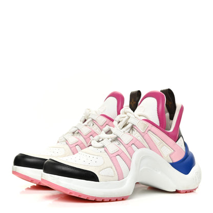 Louis Vuitton Calfskin Technical Nylon LV Archlight Sneakers 38 White Pink Blue 3 of 16