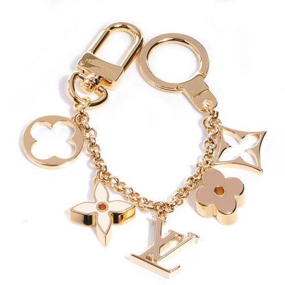 Louis Vuitton Brass Enamel Fleur De Monogram Bag Charm Chain Gold 1 of 6