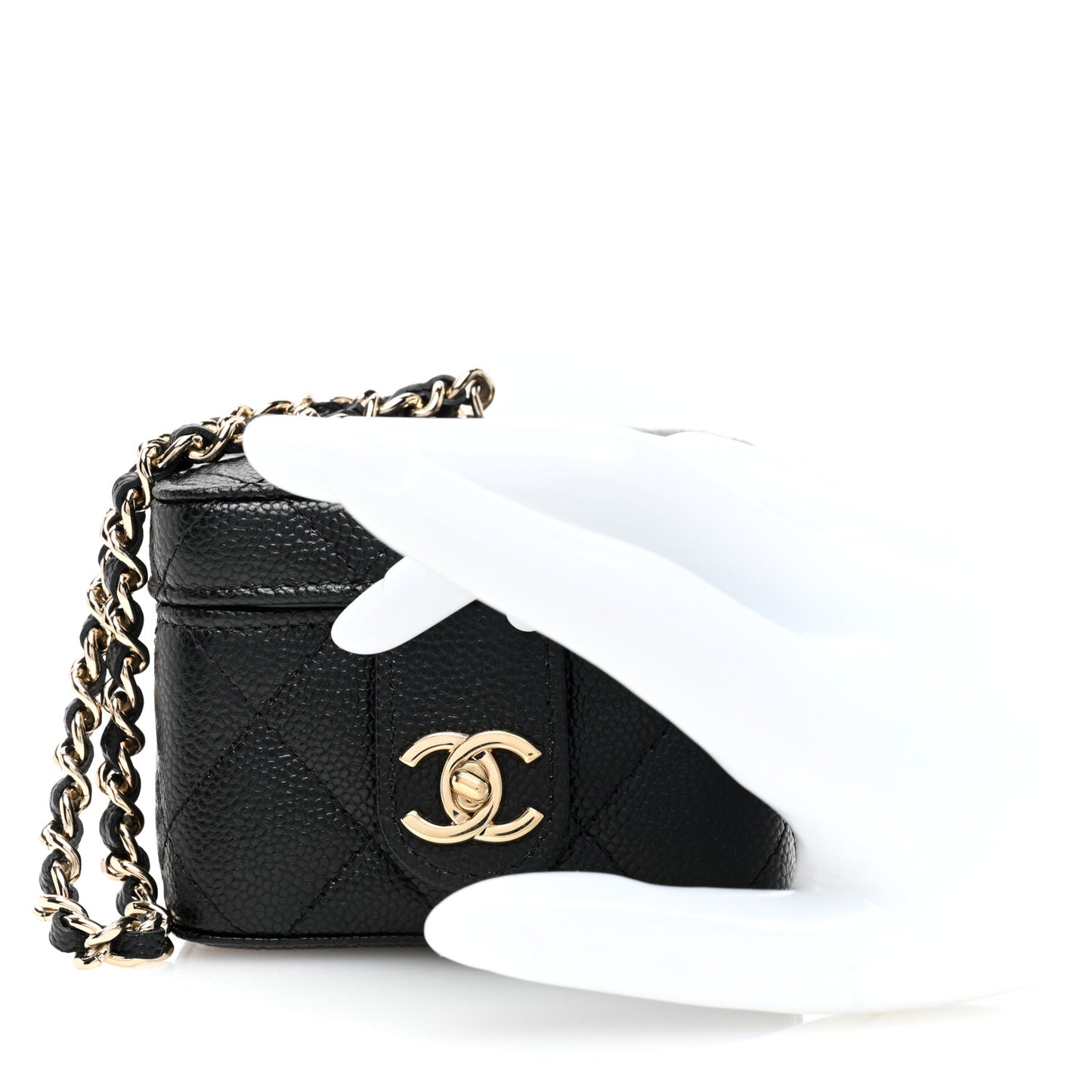 Caviar Quilted Mini Vanity Wrist Case With Chain Black