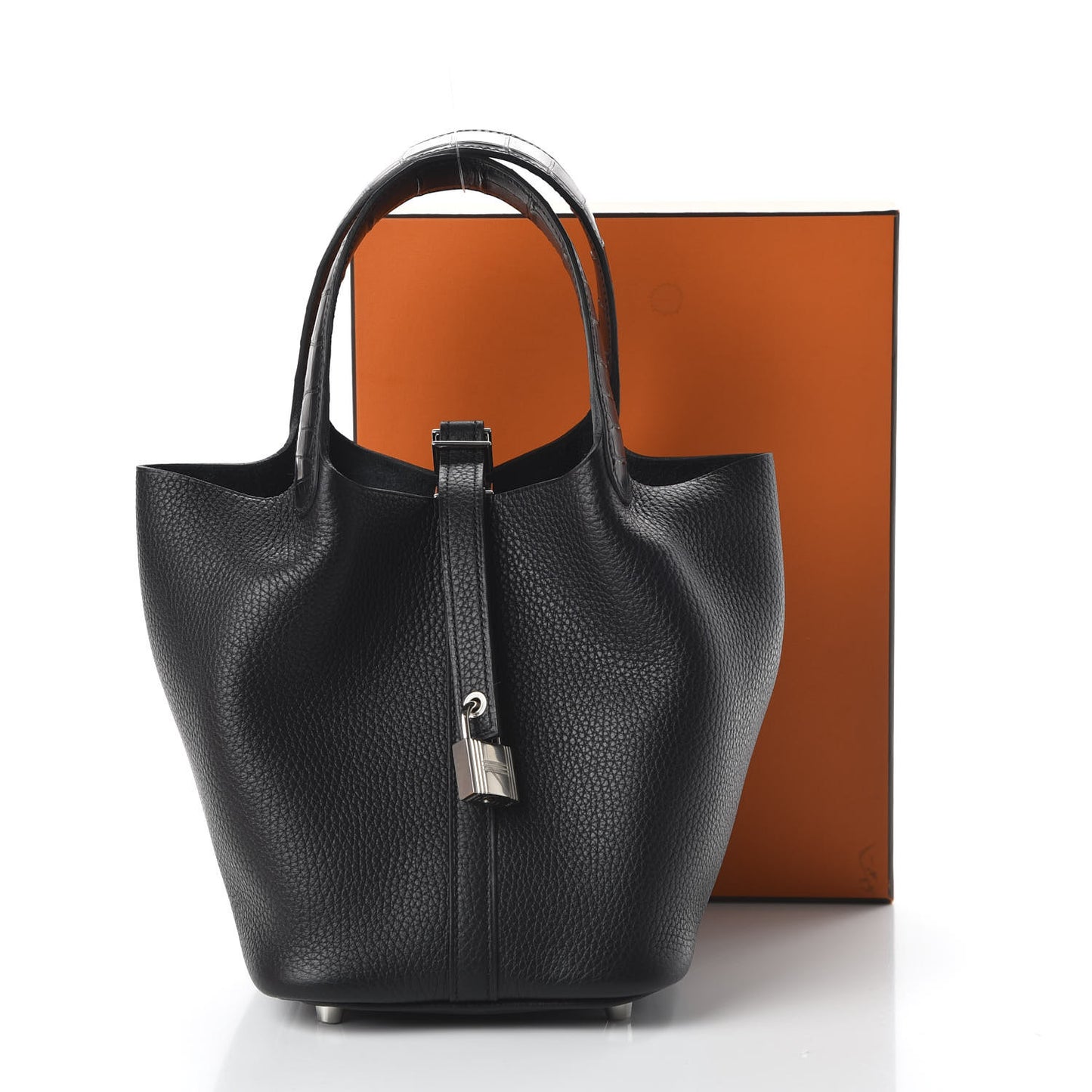 Taurillon Clemence Matte Alligator Picotin Lock Touch 18 PM Black