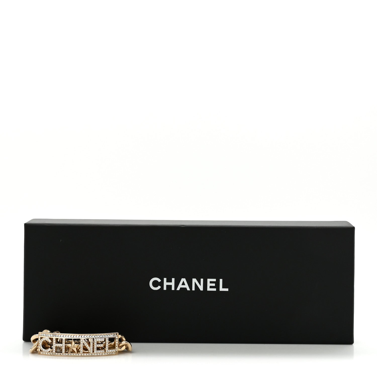 Chanel Crystal Chain Baguette Logo Star Bracelet Gold 5 of 5