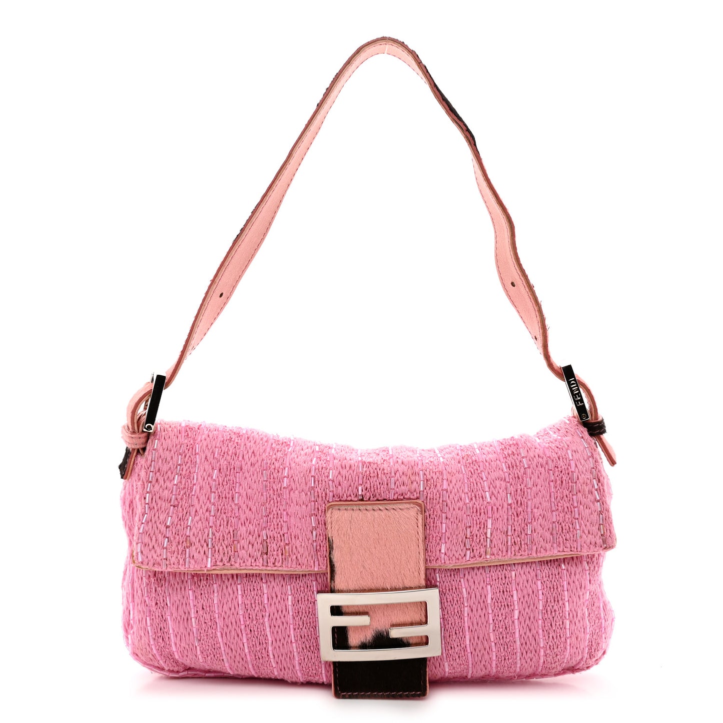 Knit Calf Hair Beaded Baguette Pink