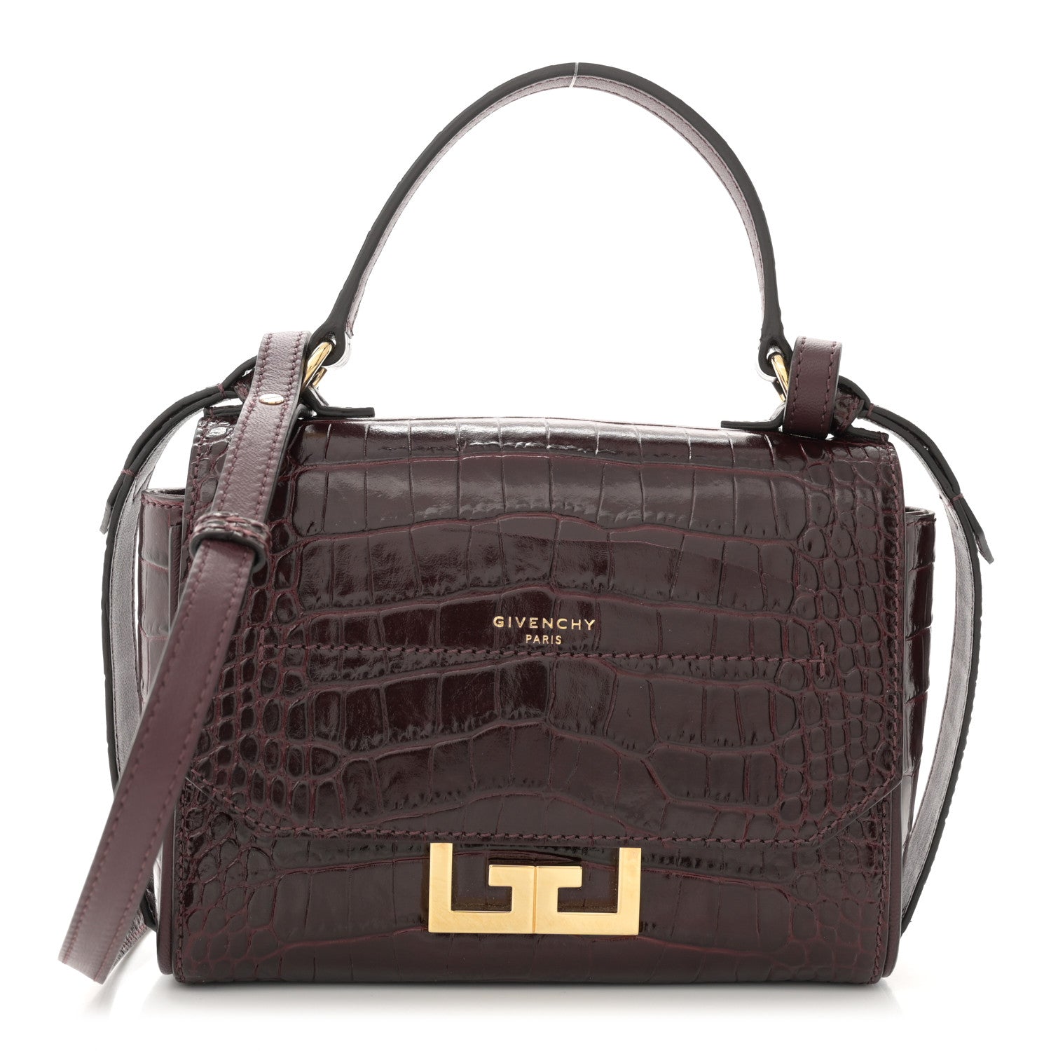 Givenchy Calfskin Crocodile Embossed Eden Mini Top Handle Burgundy 1 of 10